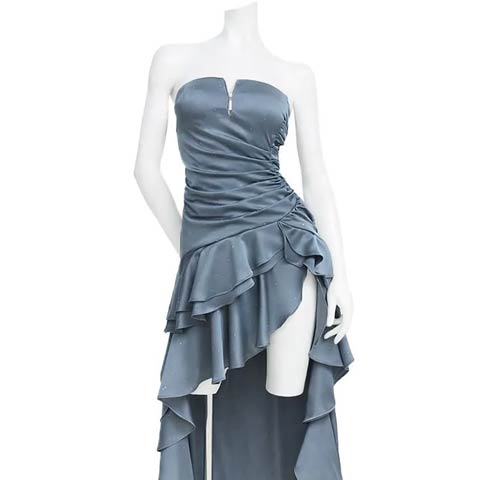 1/22新作!【今だけポイント20倍】[an]グリッターサテンフリルフィッシュテールキャバドレス[AOC-4046](ブルー-Sサイズ)