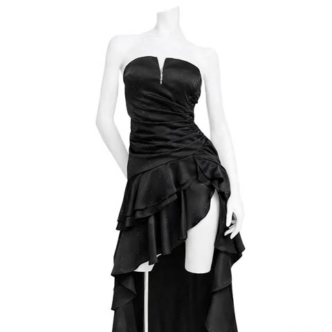 1/22新作!【今だけポイント20倍】[an]グリッターサテンフリルフィッシュテールキャバドレス[AOC-4046](ブラック-Sサイズ)