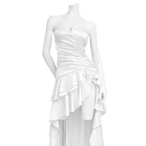 1/22新作!【今だけポイント20倍】[an]グリッターサテンフリルフィッシュテールキャバドレス[AOC-4046](ホワイト-Sサイズ)