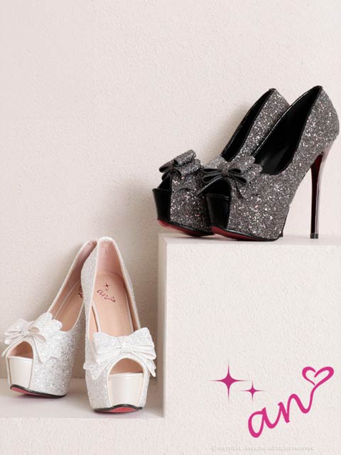 1/22新作!【今だけポイント20倍】[an]グリッタービジューリボンオープントゥキャバヒールパンプス[AOC-SH057]