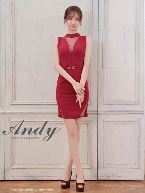 1/27新作!【今だけポイント20倍】[Andy]シアーノースリーブベルトモチーフタイトミニ丈キャバドレス[AN-ON2876]