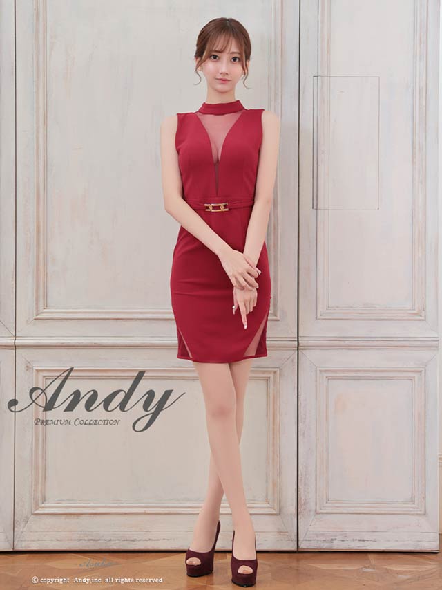 1/27新作!【今だけポイント20倍】[Andy]シアーノースリーブベルトモチーフタイトミニ丈キャバドレス[AN-ON2876]