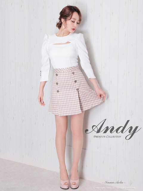 1/27新作!【今だけポイント20倍】[Andy]ツイード切替カットアウト七分袖Aラインミニ丈キャバドレス[AN-ON2737]
