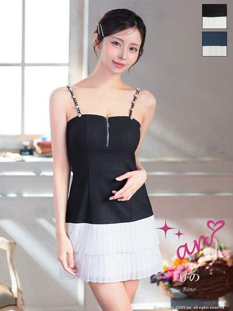 1/27新作!【今だけポイント20倍】[an]ビジューキャミソールバイカラープリーツAラインミニ丈キャバドレス[AOC-4053]