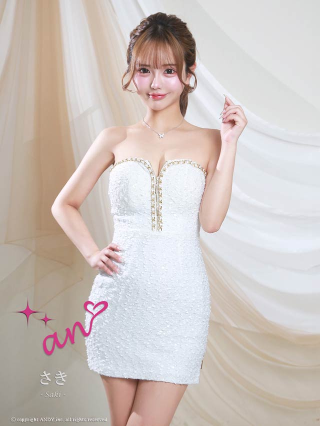 1/27新作!【今だけポイント20倍】[an]フロントジップツイードチェーンベアトップタイトミニ丈キャバドレス[AOC-4000]