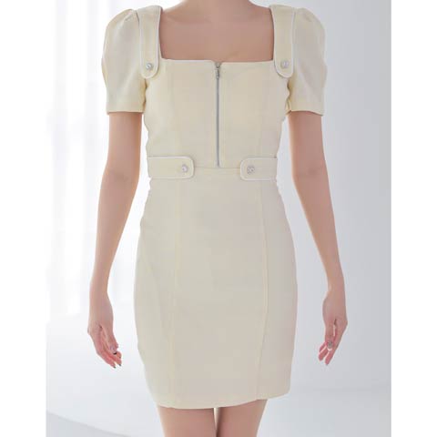 1/27新作!【今だけポイント20倍】[Andy]パイピングファスナーバックリボンカットタイトミニ丈キャバドレス[AN-ON2916](イエロー-XSサイズ)