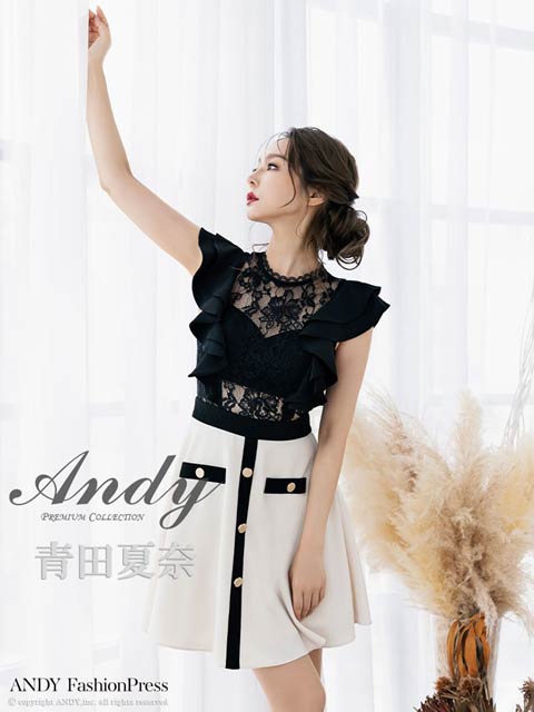 1/27新作!【今だけポイント20倍】[Andy]バイカラーシアーレースフリルAラインミニ丈キャバドレス[AN-ON2876]