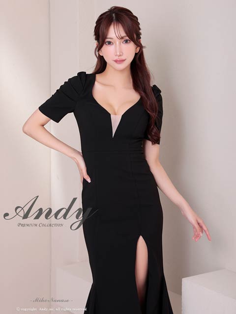 2/5新作!【今だけポイント20倍】[Andy]Vネックシアー半袖スリットフリルマーメイドロング丈キャバドレス[AN-ON2918]