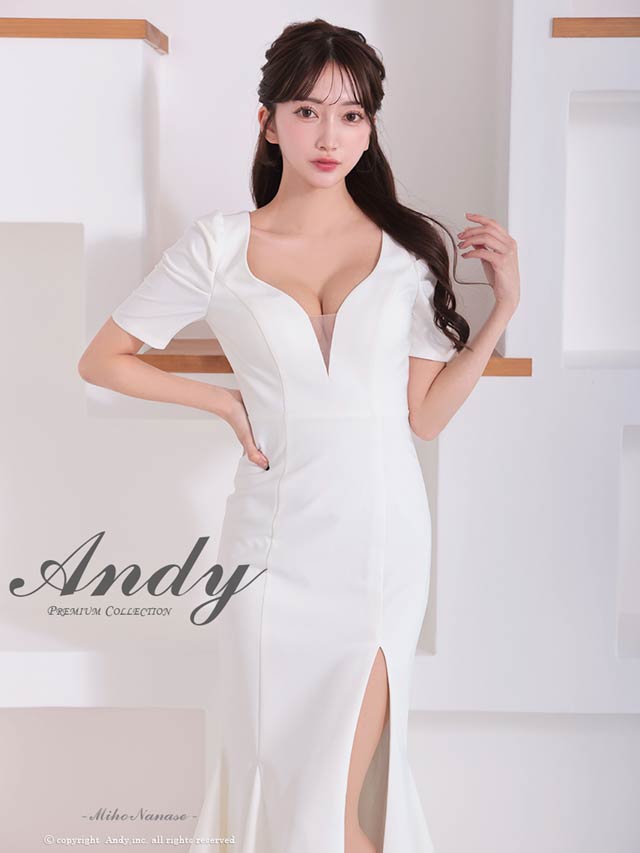 2/5新作!【今だけポイント20倍】[Andy]Vネックシアー半袖スリットフリルマーメイドロング丈キャバドレス[AN-ON2918]