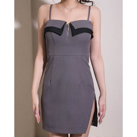 2/5新作!【今だけポイント20倍】[GLAMOROUS by Andy]サイドスリットバイカラーファスナータイトミニ丈キャバドレス[GMS-V886](グレー×ブラック-XSサイズ)