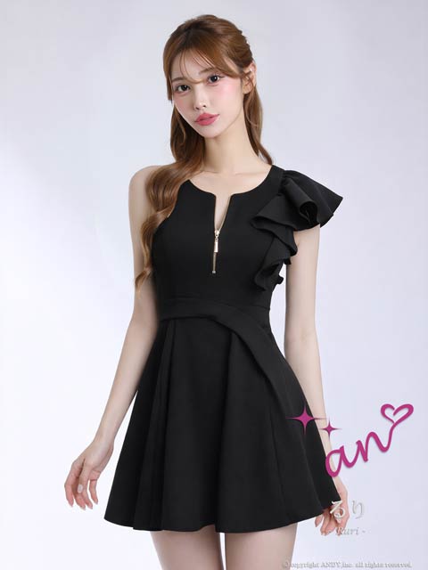 2/5新作!【今だけポイント20倍】[an]アシンメトリーフリルファスナーAラインミニ丈キャバドレス[AOC-4059]