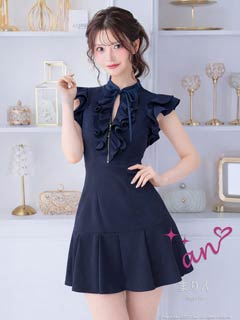 2/5新作!【今だけポイント20倍】[an]ラッフルフリルリボンファスナーAラインミニ丈キャバドレス[AOC-4058]