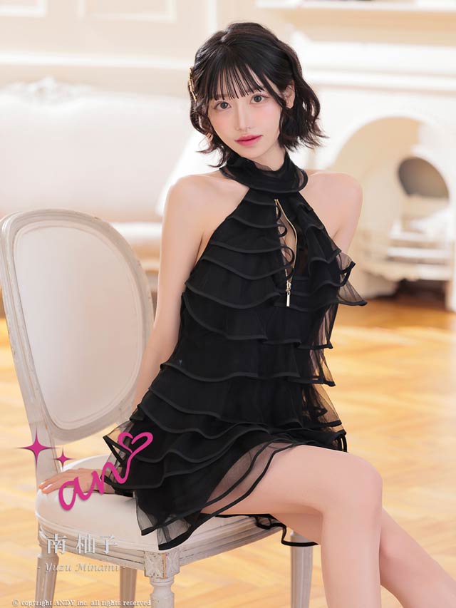 2/5新作!【今だけポイント20倍】[an]ホルターネックシアーティアードAラインミニ丈キャバドレス[AOC-4060]