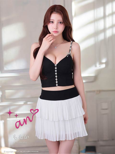 2/5新作!【今だけポイント20倍】[an]キャミソールビジューボタンシフォンプリーツAラインミニ丈セットアップ[AOC-4052]