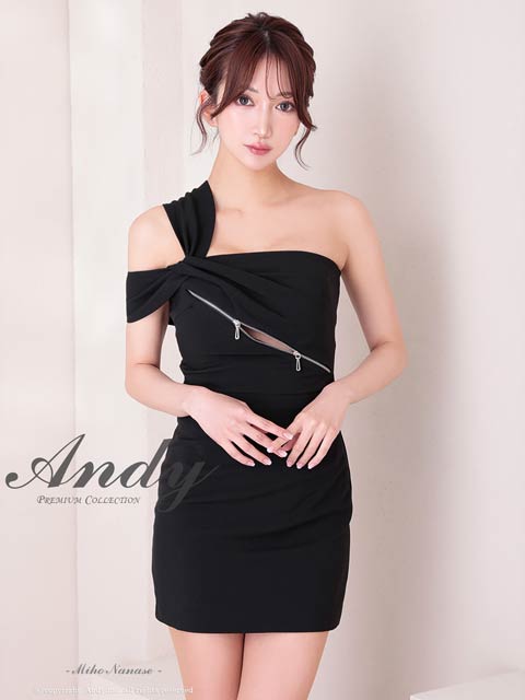 2/19新作![Andy]アシメフロントジップワンショルダータイトミニ丈キャバドレス[AN-ON2938]