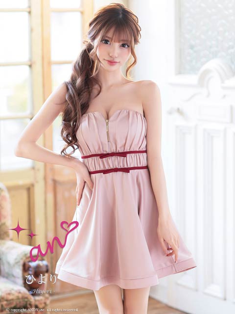 2/19新作![an]ダブルリボンファスナーベアトップAラインミニ丈キャバドレス[AOC-4045]