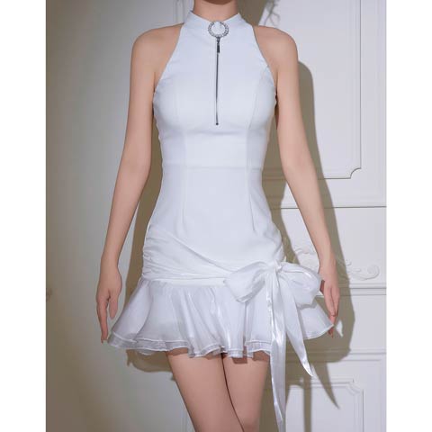 2/19新作![an]サイドリボンアメスリビジューファスナーマーメイドミニ丈キャバドレス[AOC-4047](ホワイト-Sサイズ)