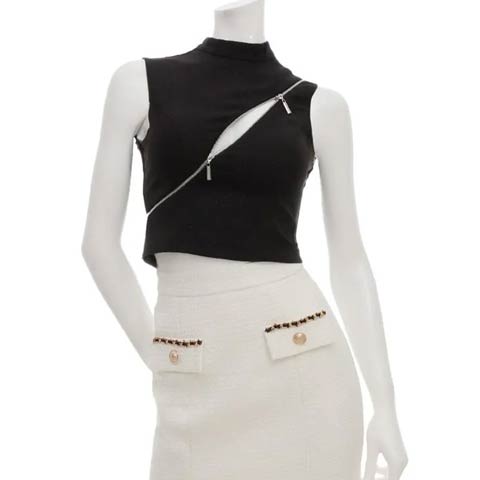 3/4再販!【新色ブラック×ホワイト追加】[Andy]ハイネックジップレオパードタイトミニ丈セットアップ[AN-ON3069](ブラック×ホワイト-Sサイズ)