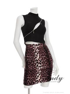 3/4再販!【新色ブラック×ホワイト追加】[Andy]ハイネックジップレオパードタイトミニ丈セットアップ[AN-ON3069]