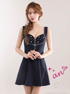 3/4再販!【新色グレー追加】【今だけポイント20倍】[an]バストリボンビジューファスナーAラインミニ丈キャバドレス[AOC-4070]