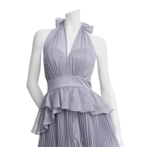 2/26新作!【今だけポイント20倍】[an]ホルターネックシフォンプリーツペプラムAラインミニ丈キャバドレス[AOC-4083](ブルー-Sサイズ)