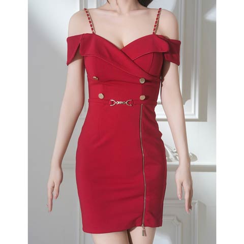 2/26新作!【今だけポイント20倍】[an]カシュクールサイドファスナーオフショルタイトミニ丈キャバドレス[AOC-4034](レッド-XSサイズ)