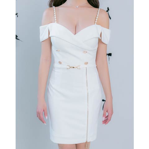 3/31再販!【ポイント20倍】【今だけポイント20倍】[an]カシュクールサイドファスナーオフショルタイトミニ丈キャバドレス[AOC-4034](ホワイト-XSサイズ)