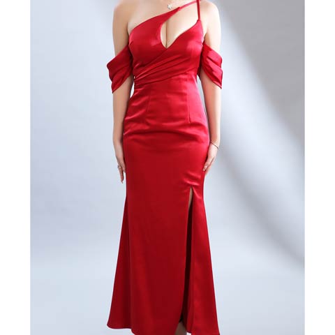 2/26新作!【今だけポイント20倍】[Andy]アシンメトリーカットアウトタイトロング丈キャバドレス[AN-ON2993](レッド-Sサイズ)