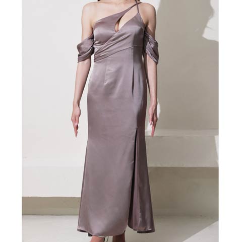 2/26新作!【今だけポイント20倍】[Andy]アシンメトリーカットアウトタイトロング丈キャバドレス[AN-ON2993](モカ-Sサイズ)