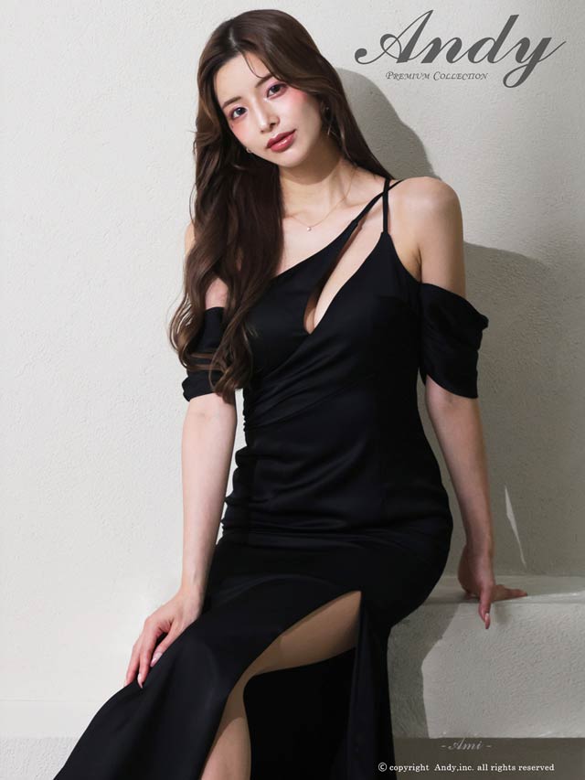 2/26新作!【今だけポイント20倍】[Andy]アシンメトリーカットアウトタイトロング丈キャバドレス[AN-ON2993]