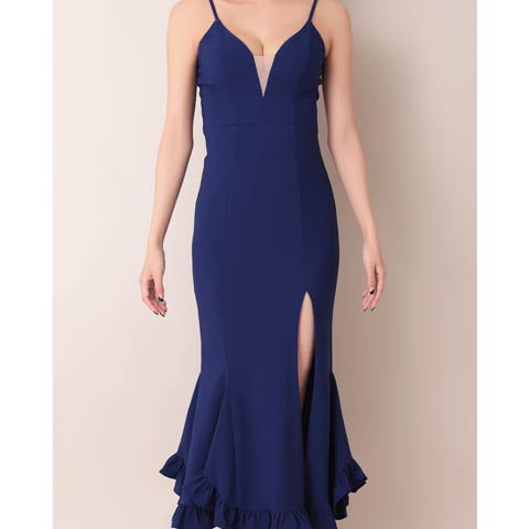 2/26新作!【今だけポイント20倍】[Andy]Vカットスリットフリルマーメイドミモレ丈キャバドレス[AN-ON2959](ロイヤルブルー-Sサイズ)