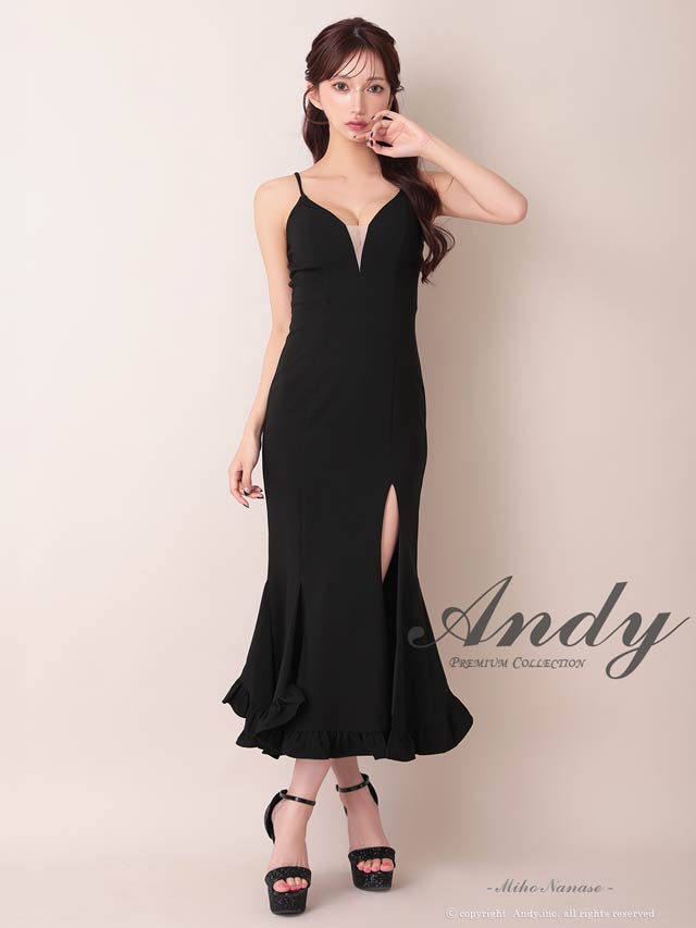 2/26新作!【今だけポイント20倍】[Andy]Vカットスリットフリルマーメイドミモレ丈キャバドレス[AN-ON2959]
