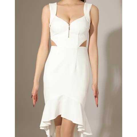 2/26新作!【今だけポイント20倍】[Andy]カットアウターファスナーフレアテールミニ丈キャバドレス[AN-ON3029](ホワイト-Sサイズ)