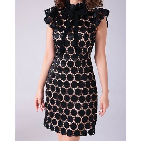 2/26新作!【今だけポイント20倍】[Andy]ハイネックサークル総レースタイトミニ丈キャバドレス[AN-ON2807](ベージュ×ブラック-Sサイズ)