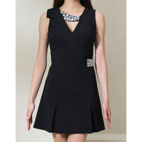 2/26新作!【今だけポイント20倍】[Andy]アシンメトリービジューカシュクールAラインミニ丈キャバドレス[AN-OK2998](ブラック-XSサイズ)