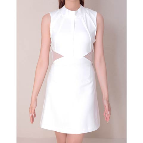 3/5新作![Andy]ノースリーブウエストシアーバックオープンリボンタイトミニ丈キャバドレス[AN-ON2937](ホワイト-XSサイズ)