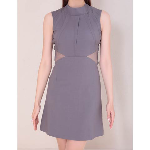 3/5新作![Andy]ノースリーブウエストシアーバックオープンリボンタイトミニ丈キャバドレス[AN-ON2937](グレー-XSサイズ)