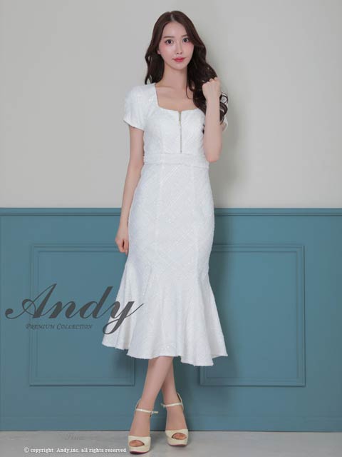 3/5新作![Andy]チェック柄ラメツイードフロントジップ半袖マーメイドロング丈キャバドレス[AN-ON3037]