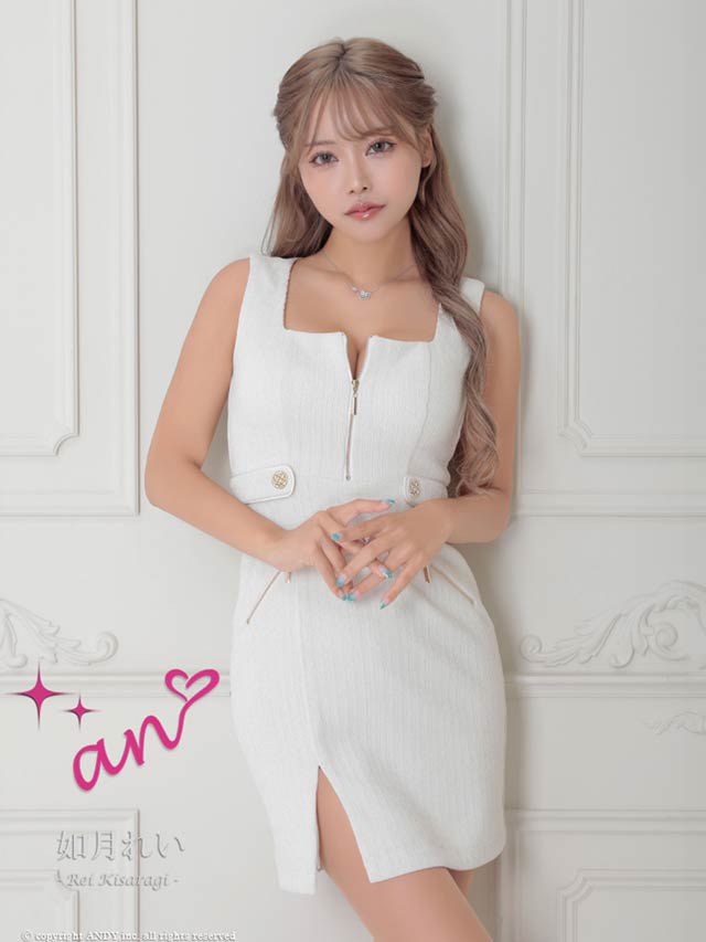 3/12新作![an]ノースリーブスクエアネックファスナースリットタイトミニ丈キャバドレス[AOC-3984]