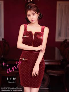 3/12新作![an]ベロアドットノースリーブフロントジップタイトミニ丈キャバドレス[AOC-4012]