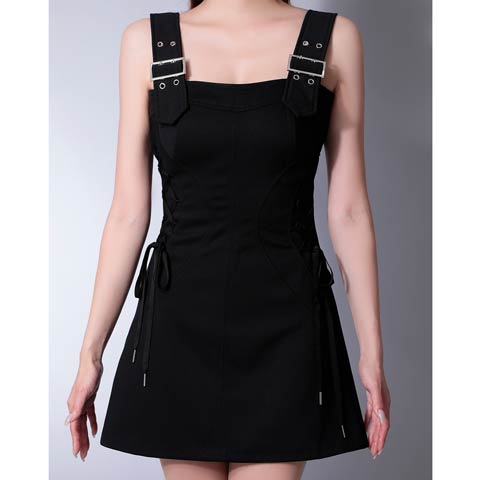 3/12新作![Andy]ノースリーブベルトデザインサイドレースアップAラインミニ丈キャバドレス[AN-OK2967](ブラック-XSサイズ)