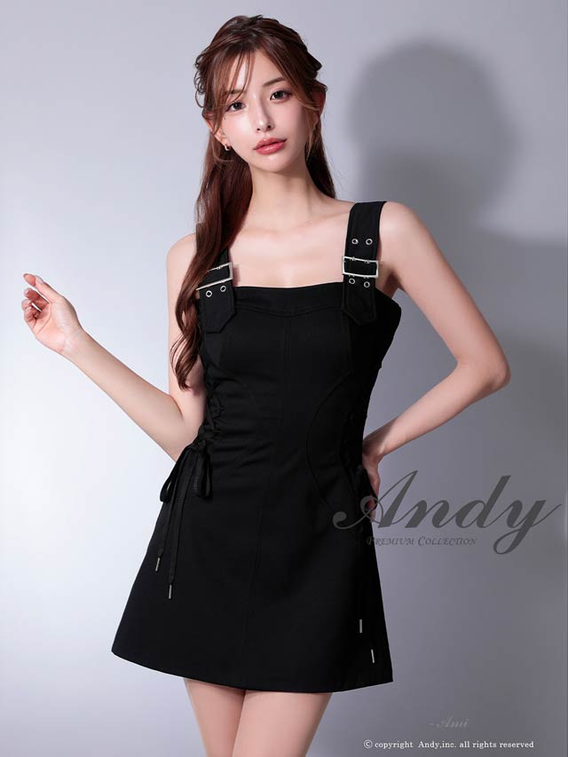3/12新作![Andy]ノースリーブベルトデザインサイドレースアップAラインミニ丈キャバドレス[AN-OK2967]