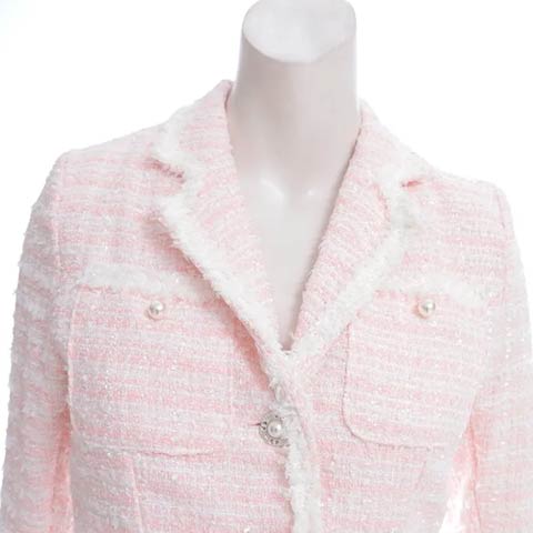 3/12新作![an]ツイードパールボタンショートテーラードジャケット[AOC-JK017](ピンク-Sサイズ)