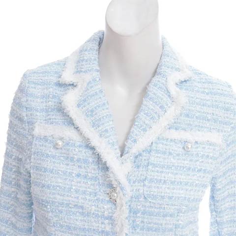 3/12新作![an]ツイードパールボタンショートテーラードジャケット[AOC-JK017](ブルー-Sサイズ)