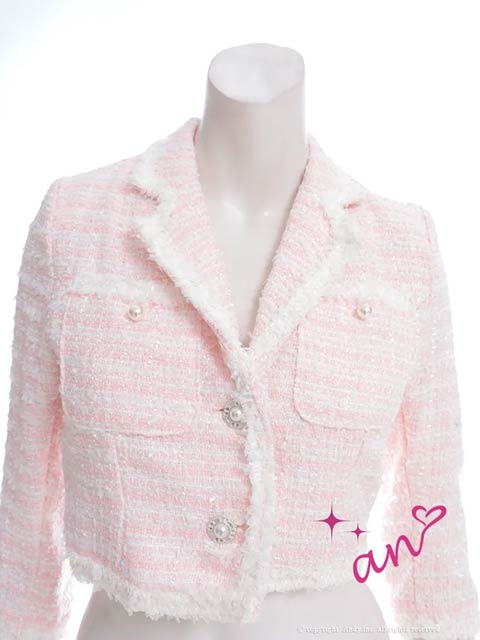 3/12新作![an]ツイードパールボタンショートテーラードジャケット[AOC-JK017]