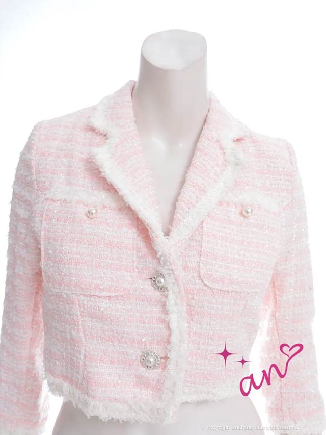 3/12新作![an]ツイードパールボタンショートテーラードジャケット[AOC-JK017]