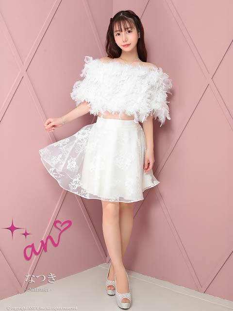 3/12新作![an]オフショルフェザー五分袖Aラインミニ丈セットアップキャバドレス[AOC-3736]