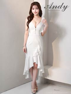 3/12新作![Andy]ノースリーブジップショルダーリボンフィッシュテールマーメイドロング丈キャバドレス[AN-ON3011]