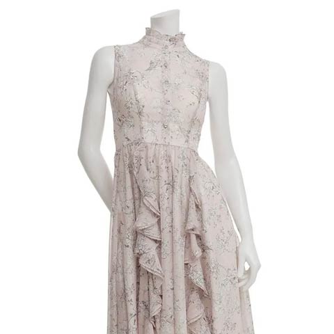 3/12新作![an]ハイネックフラワーフィッシュテールフリルAラインロング丈キャバドレス[AOC-4091](ピンク-Sサイズ)