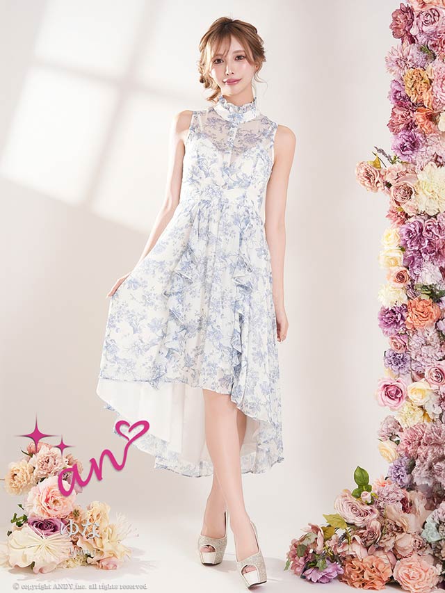 3/12新作![an]ハイネックフラワーフィッシュテールフリルAラインロング丈キャバドレス[AOC-4091]